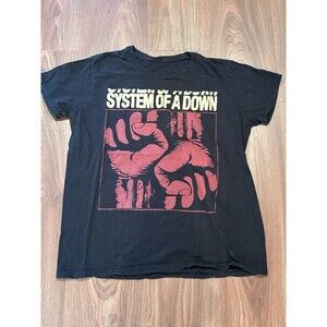 System Of A Down Painted Black and Red Fists T-Shirt Men's Size L